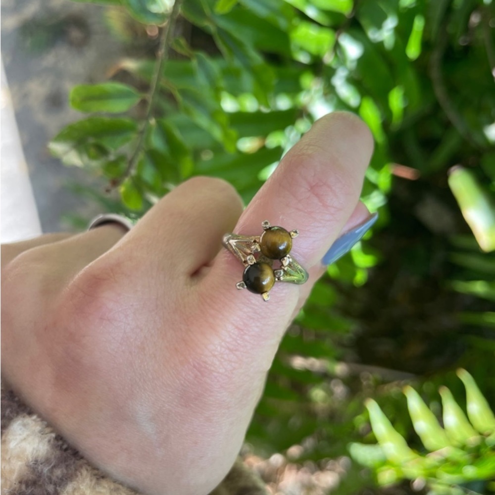 Sterling silver tiger eye double sphere vintage ring size 6 - Picture 7 of 8